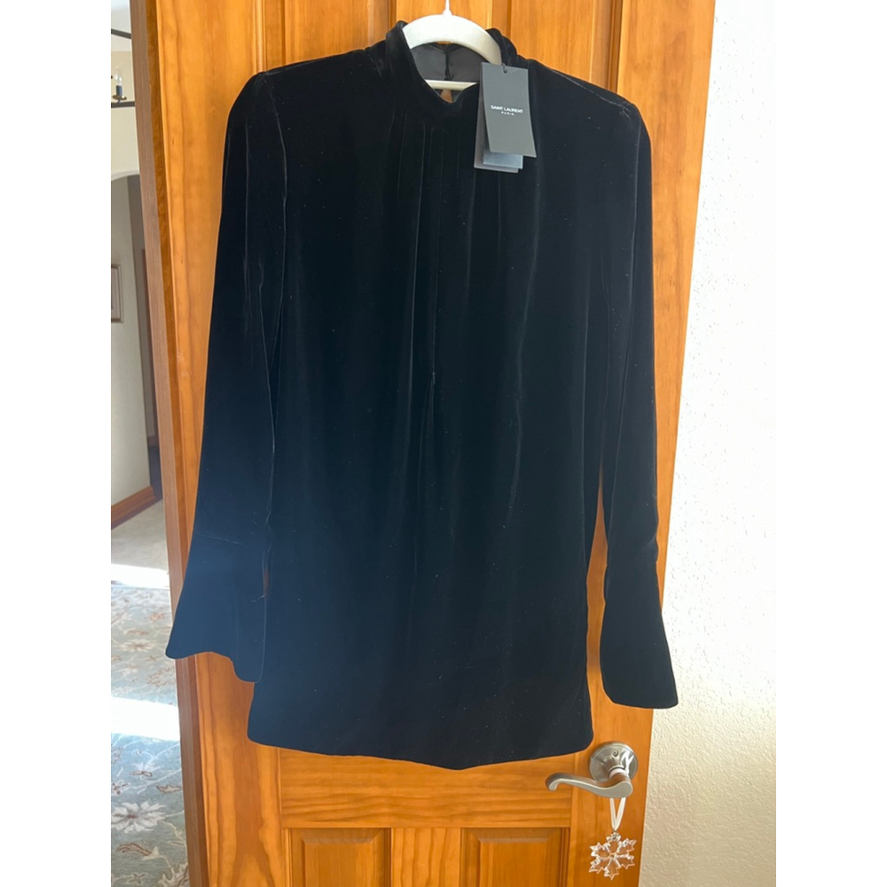 NWT Saint Laurent Black Velvet Mini Dress S - Picture 4 of 15